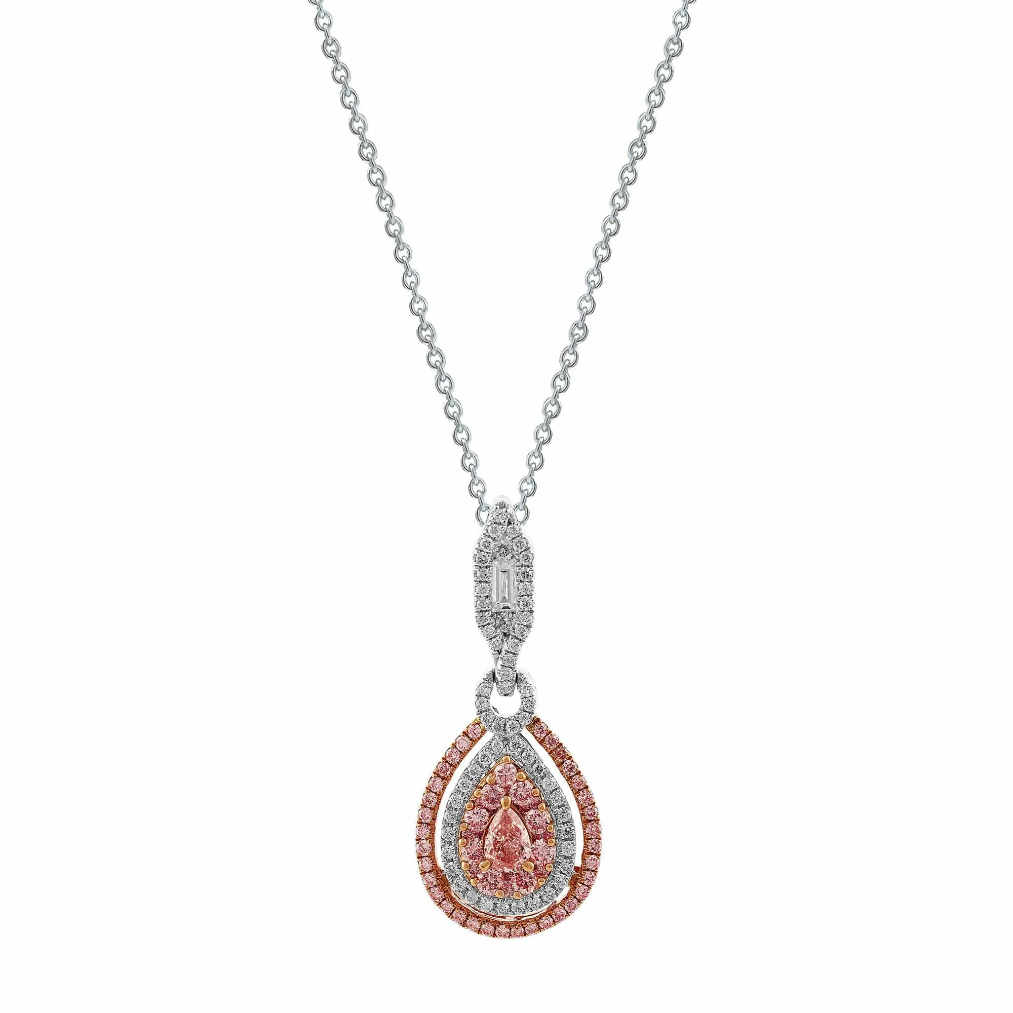 18k White Rose Gold Pink Pear Shape Diamond Necklace