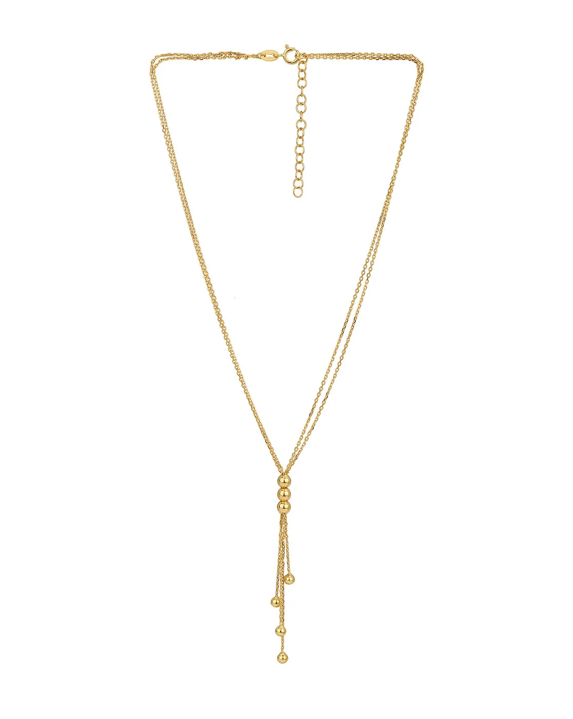 18Kt Gold Plated Double Chain Y-Necklace With Dangling Ball & Tassles