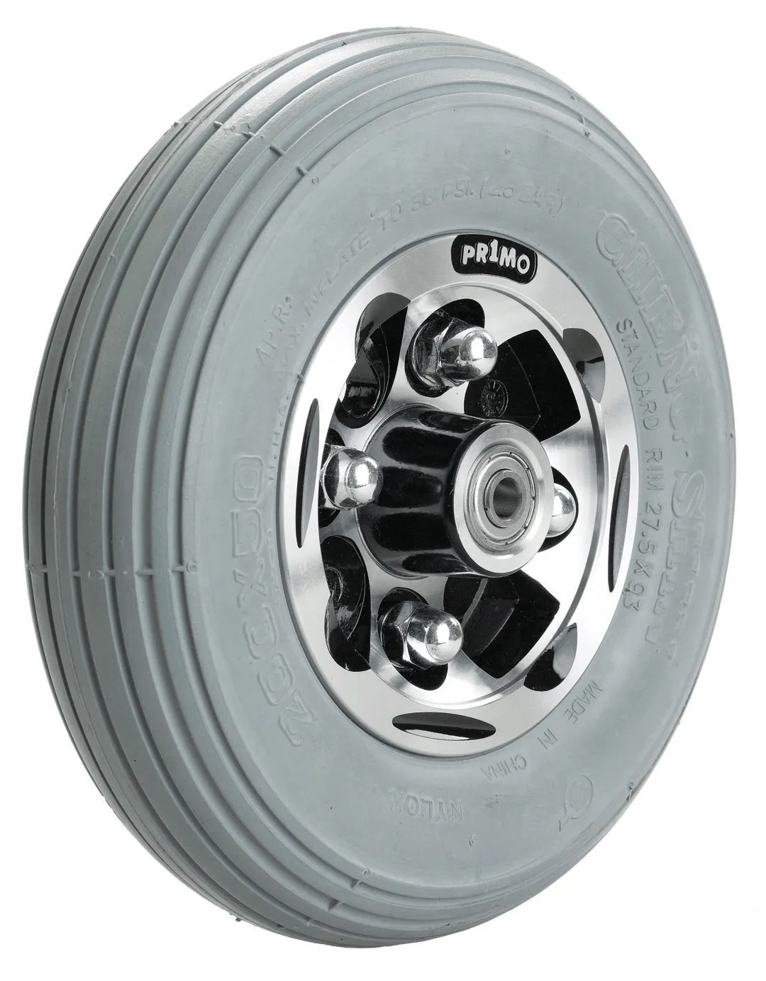 200 X 50 Alloy Primo Castor Wheel, with Foam Filled Grey or Black