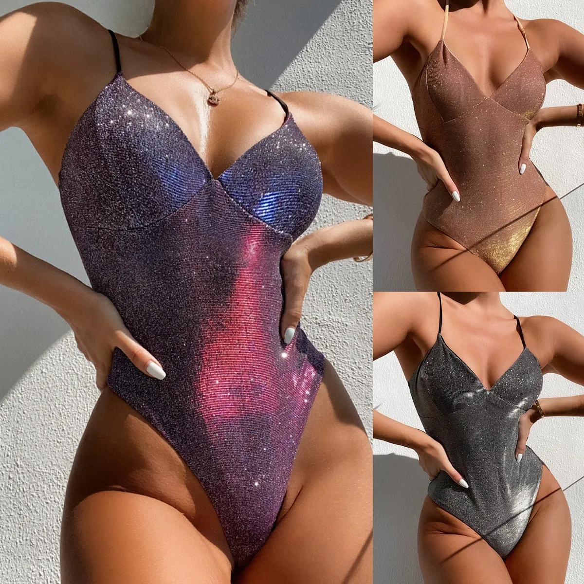 2021 New!!! Women's Shiny One Piece Swimsuit High Cut Sizes S - XL