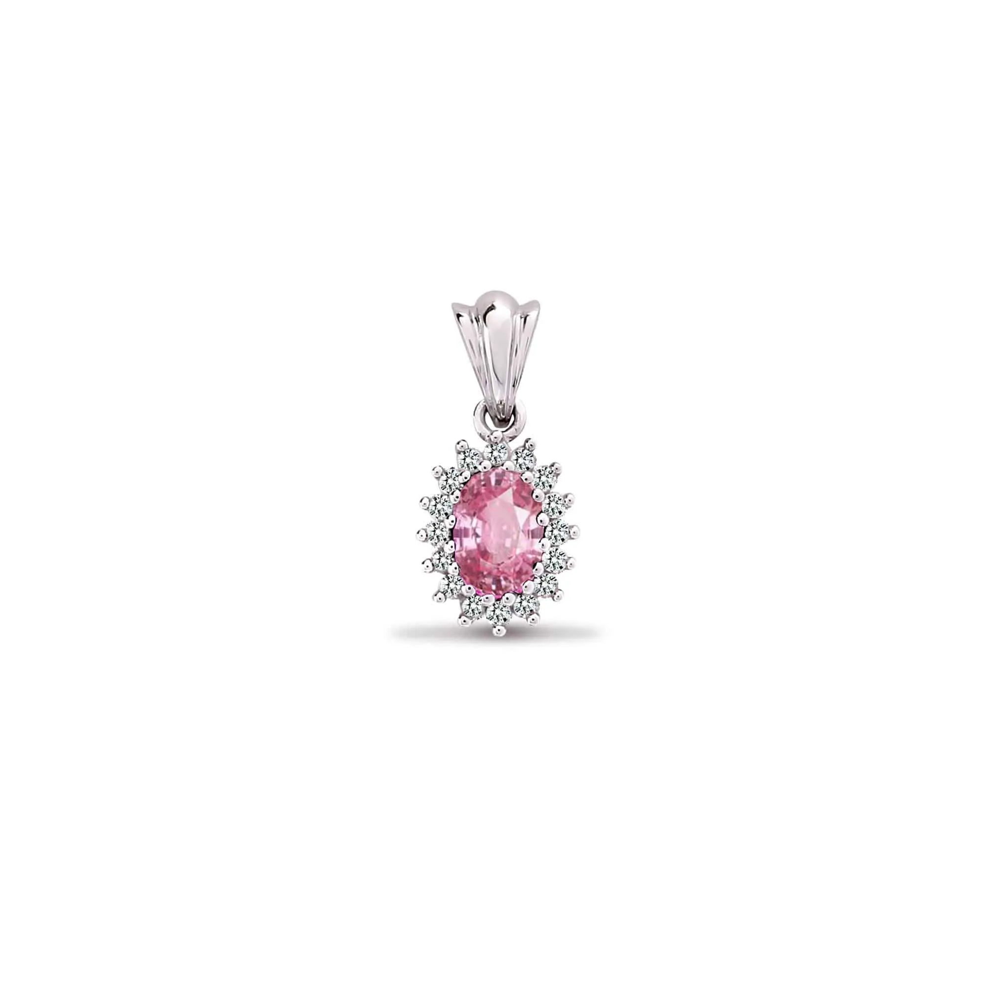 9ct White Gold Diamond And Pink Sapphire Pendant