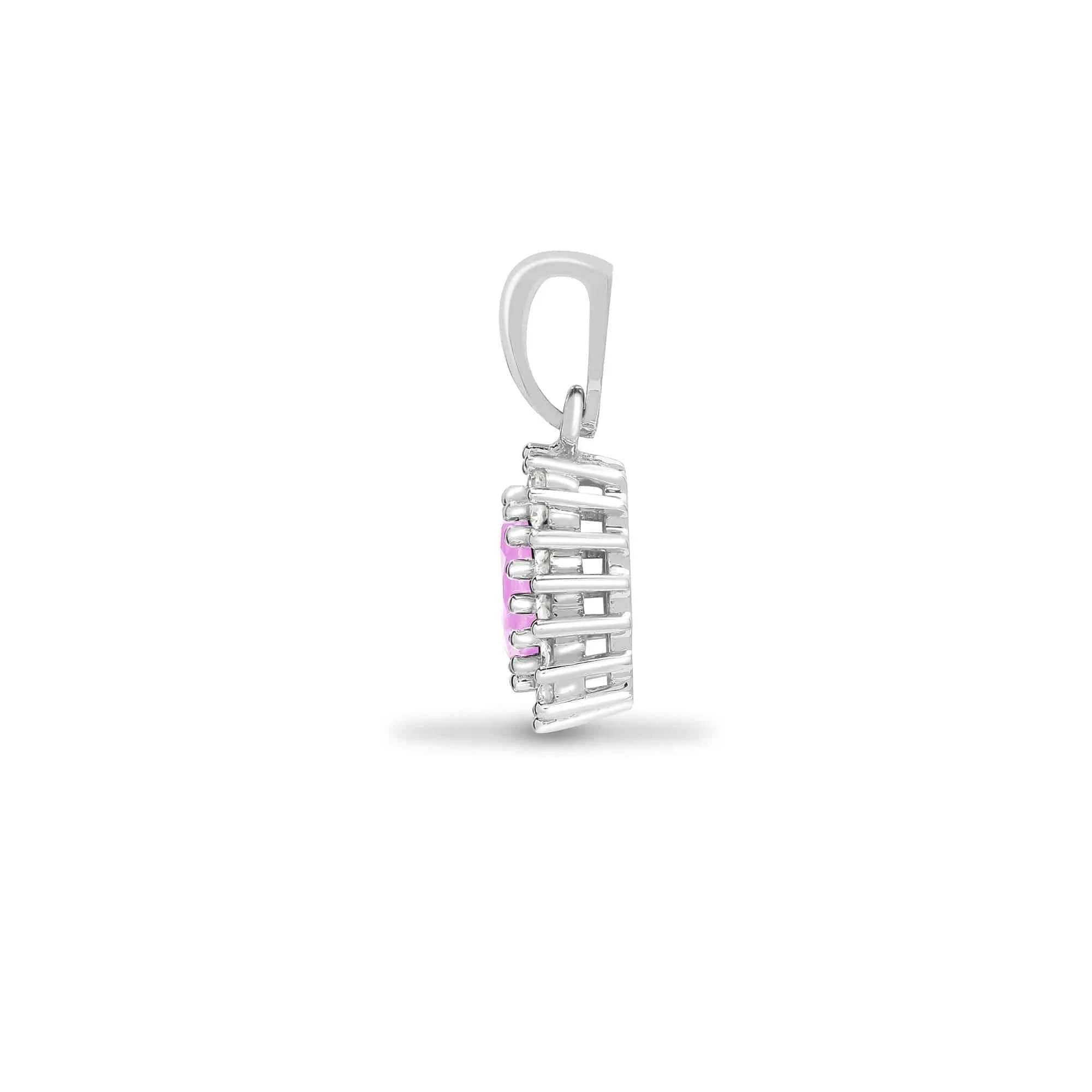 9ct White Gold Diamond And Pink Sapphire Pendant