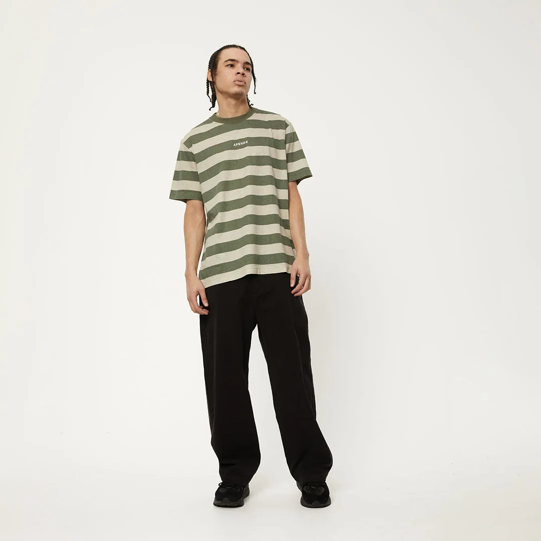 AFENDS Mens Needle - Retro Logo T-Shirt - Cypress Stripe