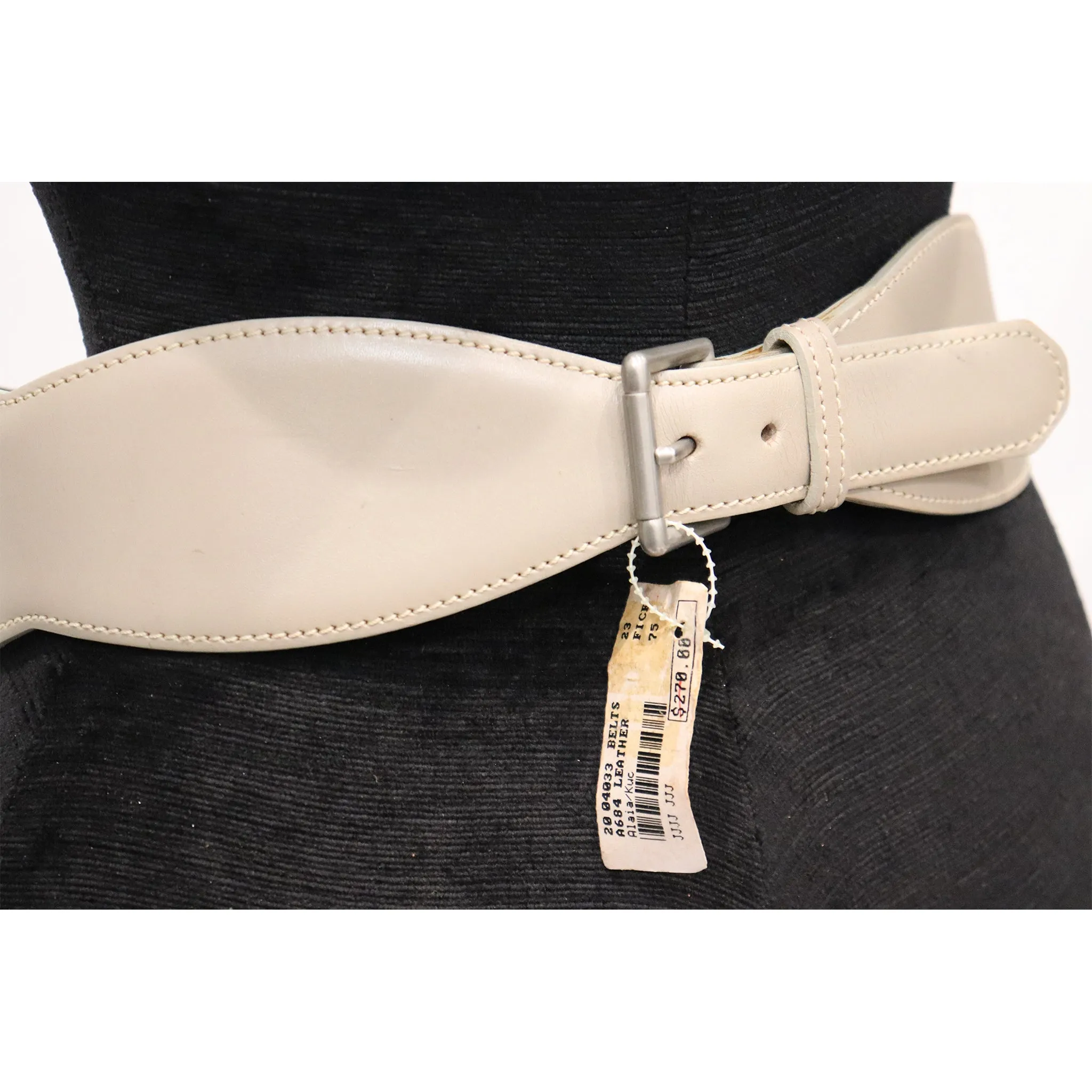 Alaia Gray Leather Belt W/ Gold Accents