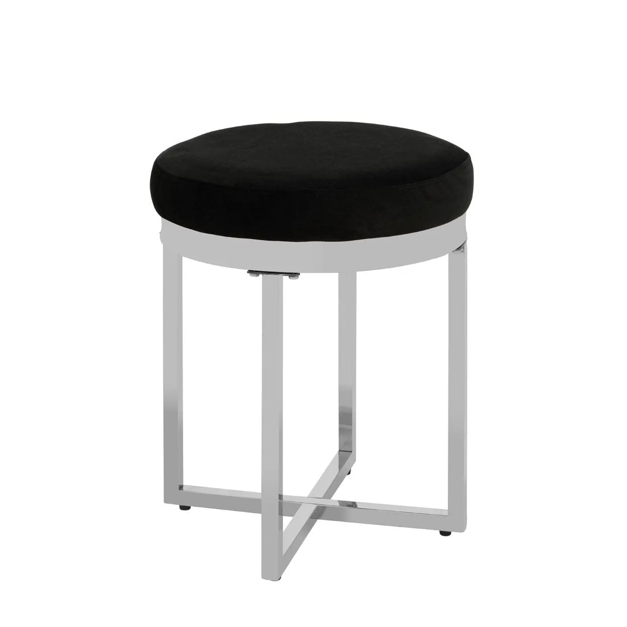 Allez Black Velvet / Silver Finish Round Stool