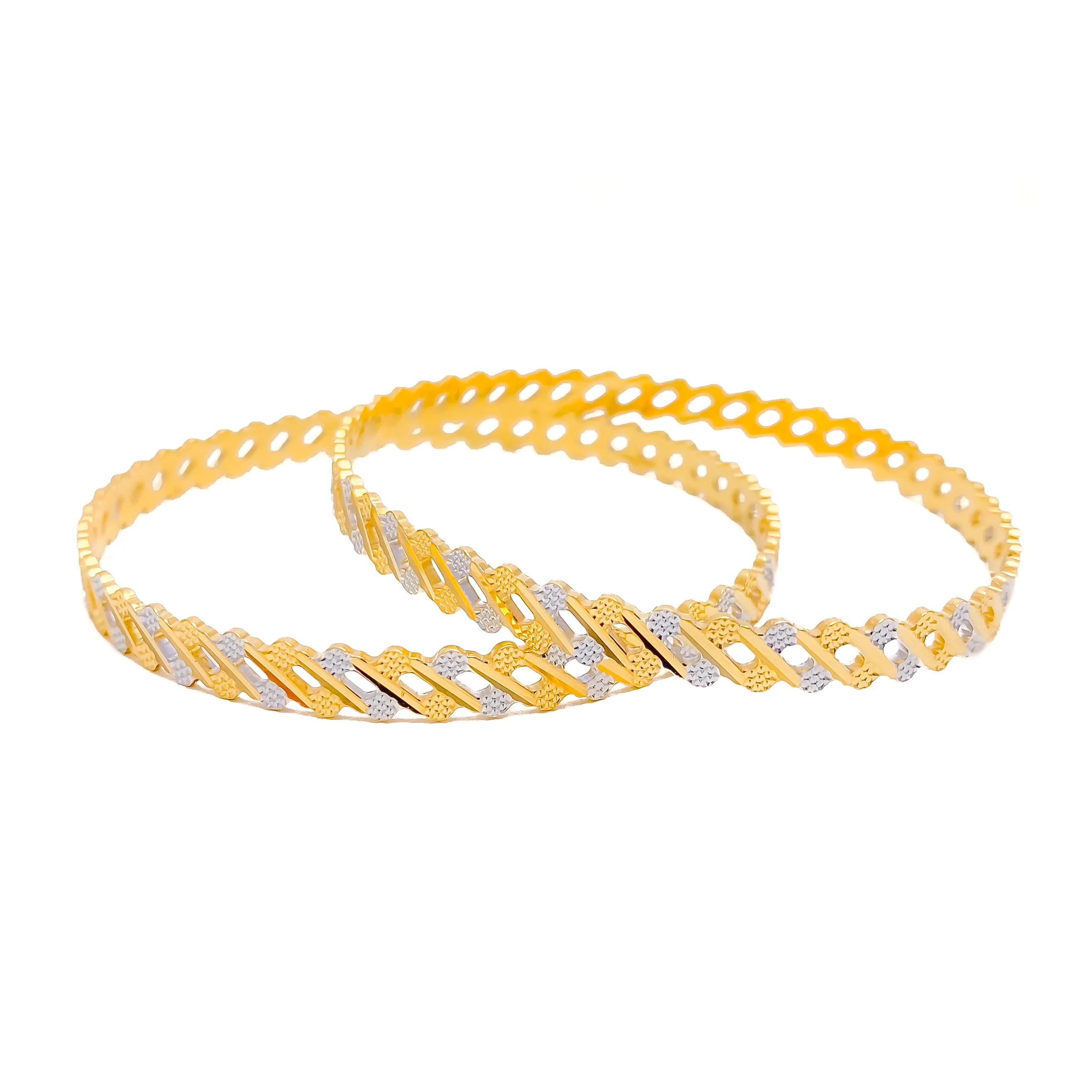 Alternating Striped 22k Gold Bangle Pair