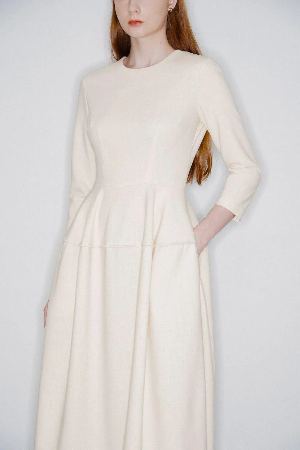 Amelia A-line 3/4 Sleeved Polycotton Midi Dress