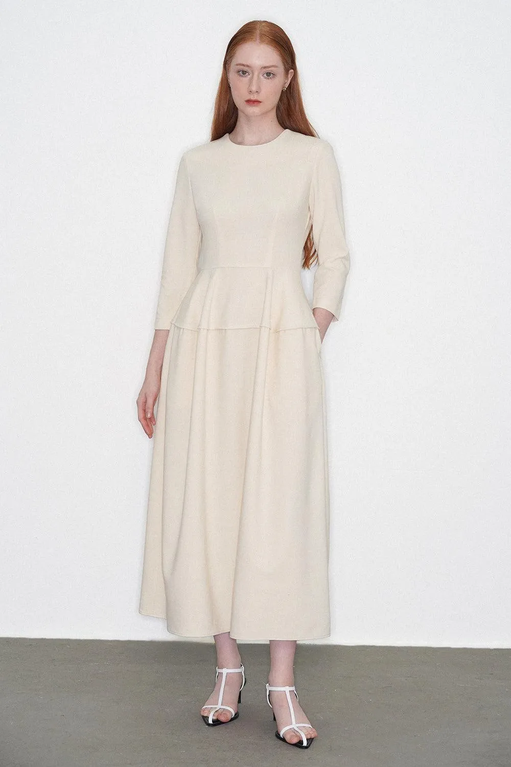 Amelia A-line 3/4 Sleeved Polycotton Midi Dress