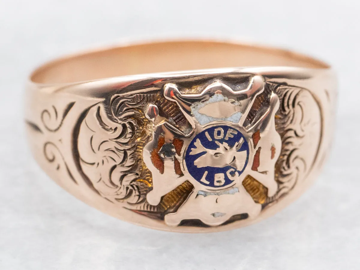 Antique Brotherhood of the Elks Enamel Gold Band