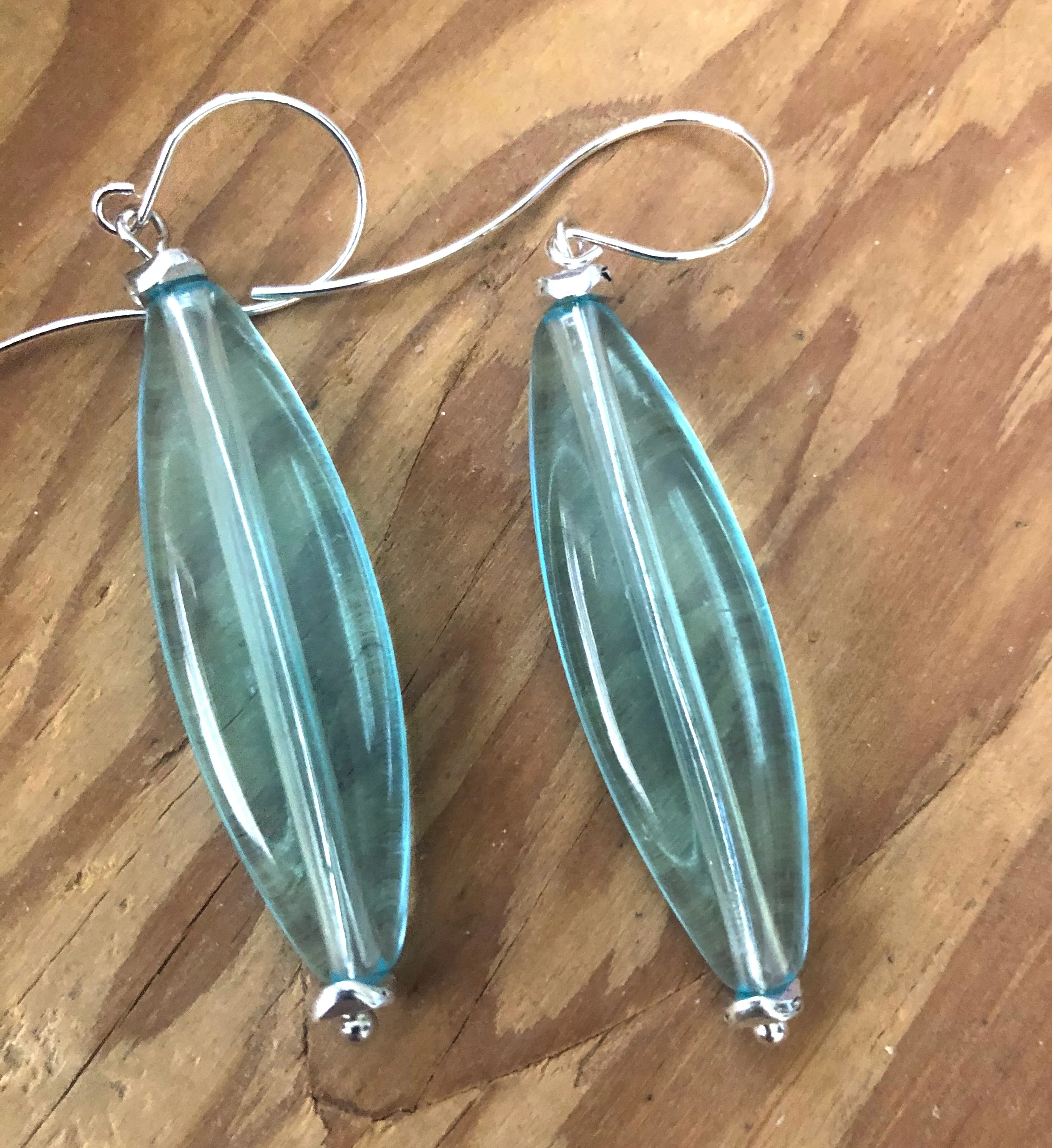 Aqua Blue Lucite Drop Earrings 2 inch