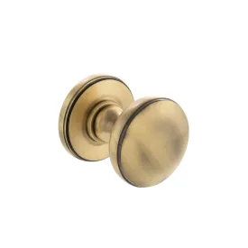 Atlantic Edison Solid Brass Domed Mortice Knob on Concealed Fix Rose - Antique Brass