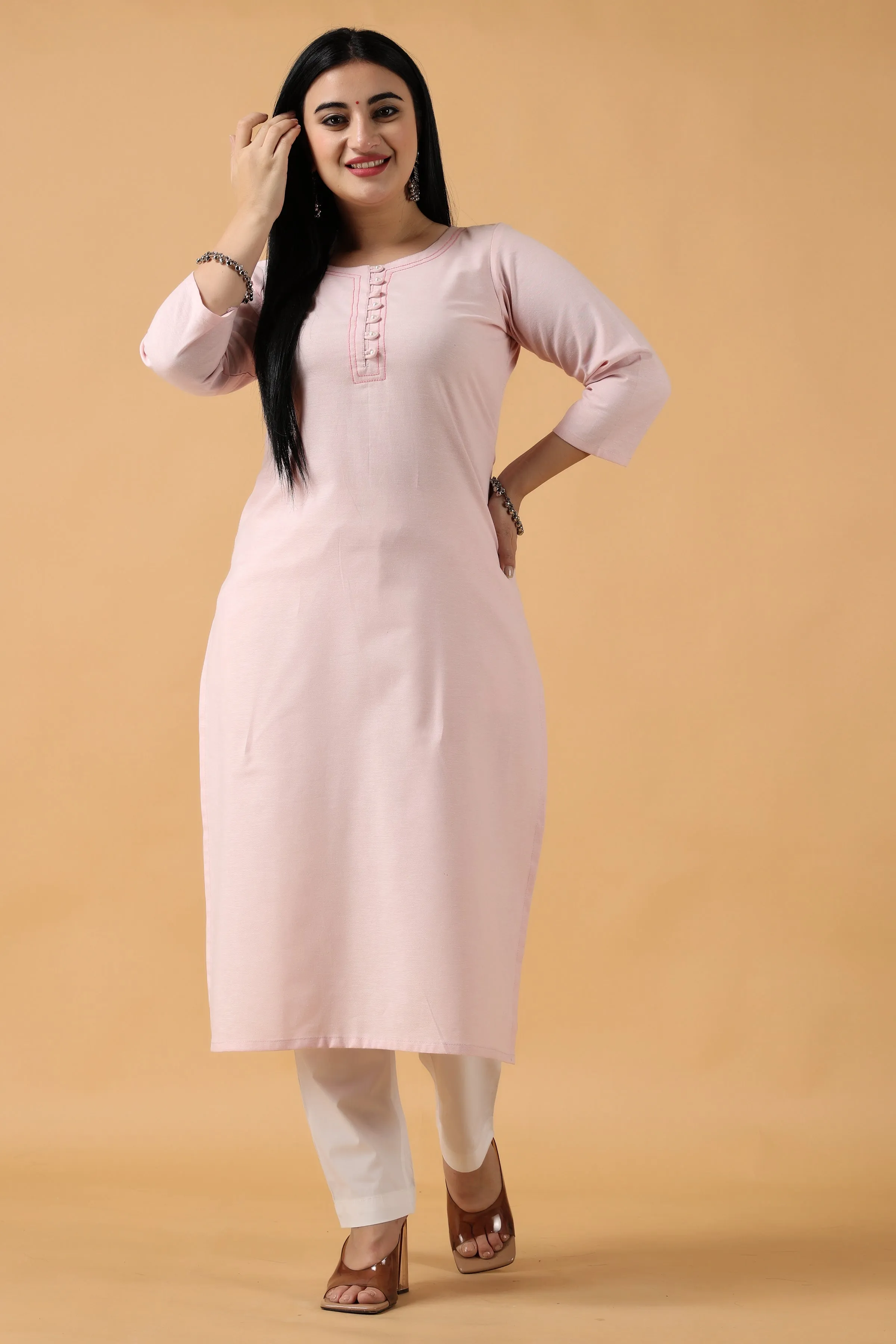 Baby Pink Cotton Kurta