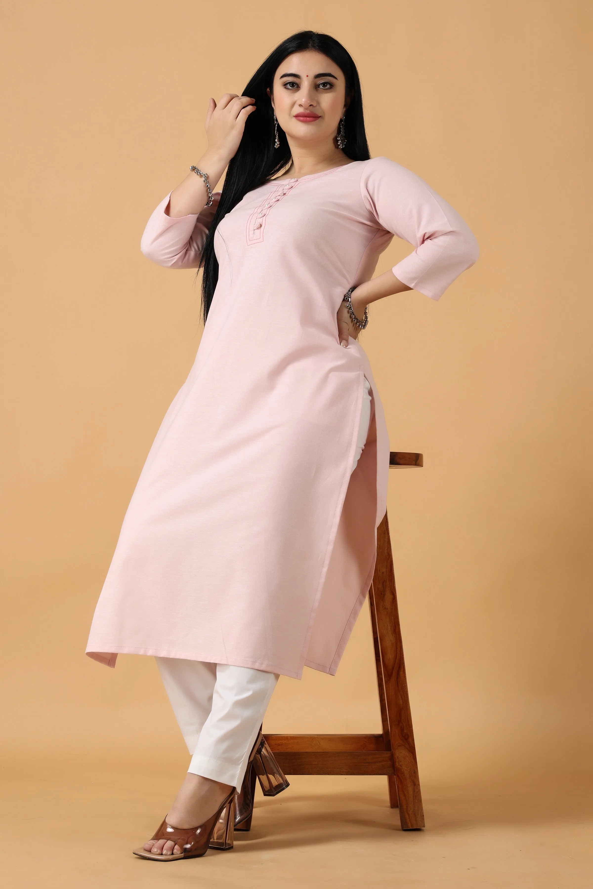 Baby Pink Cotton Kurta