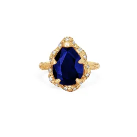 Baby Queen Water Drop Sapphire Ring with Sprinkled Diamond Halo