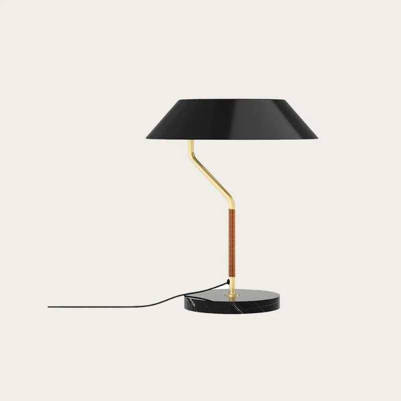 Balanced Black & Synthetic Rattan Table Lamp