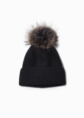 Basic Ribbed Pom Beanie | Black