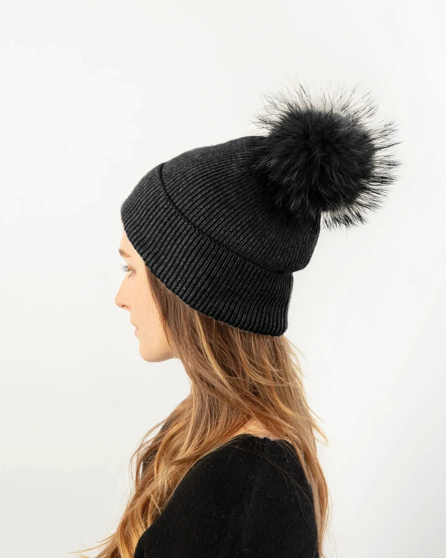 Basic Ribbed Pom Beanie | Charcoal