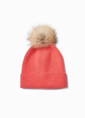 Basic Ribbed Pom Beanie | Coral