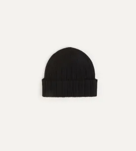 Black Angora Lambswool Ribbed Knit Cap