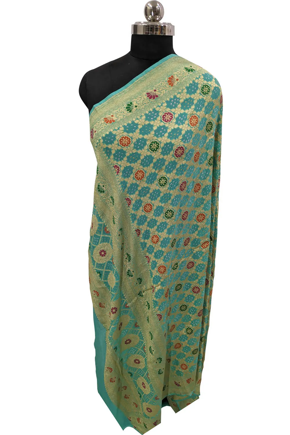 Blue Banarasi Bandhani Pure Georgette Meenakari Dupatta