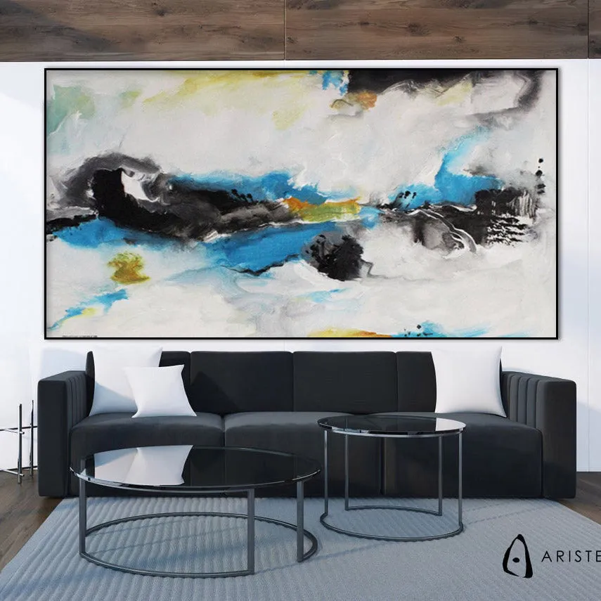 Blue, black & orange abstract oversized wall art made to order in a custom size