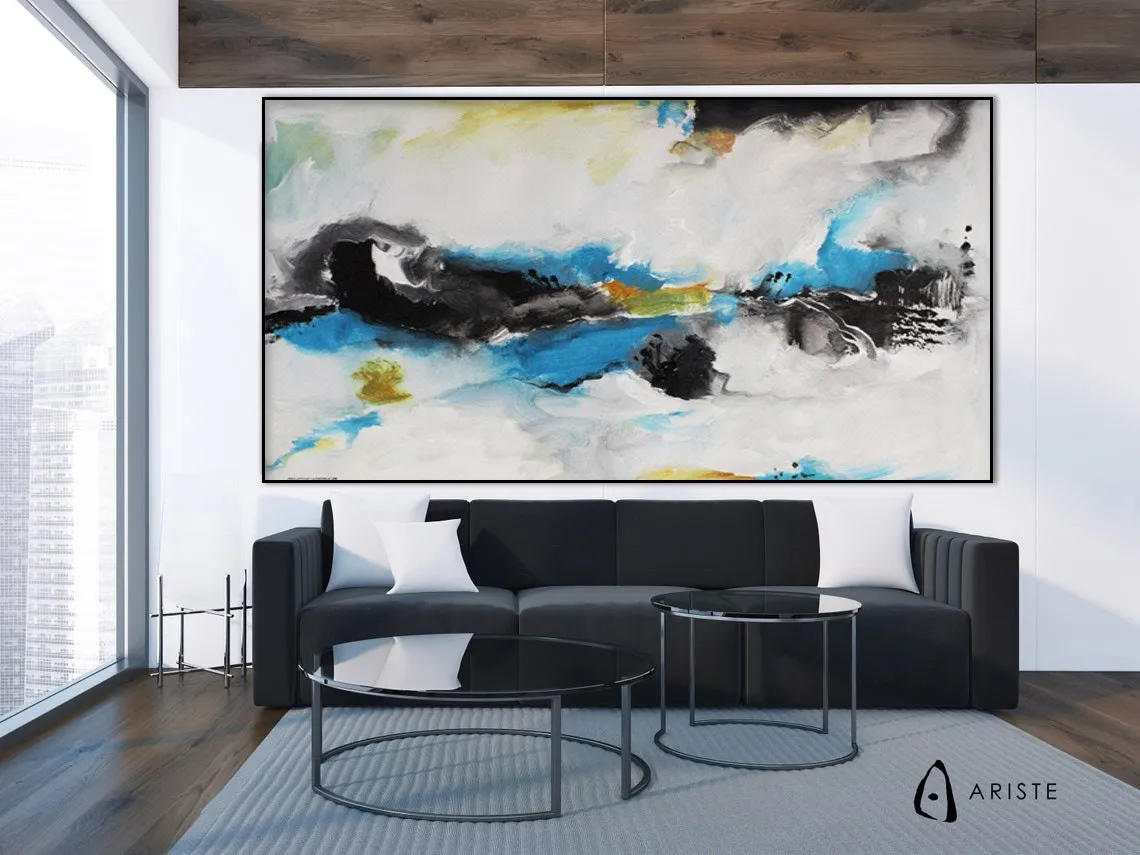 Blue, black & orange abstract oversized wall art made to order in a custom size