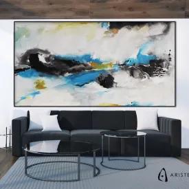 Blue, black & orange abstract oversized wall art made to order in a custom size