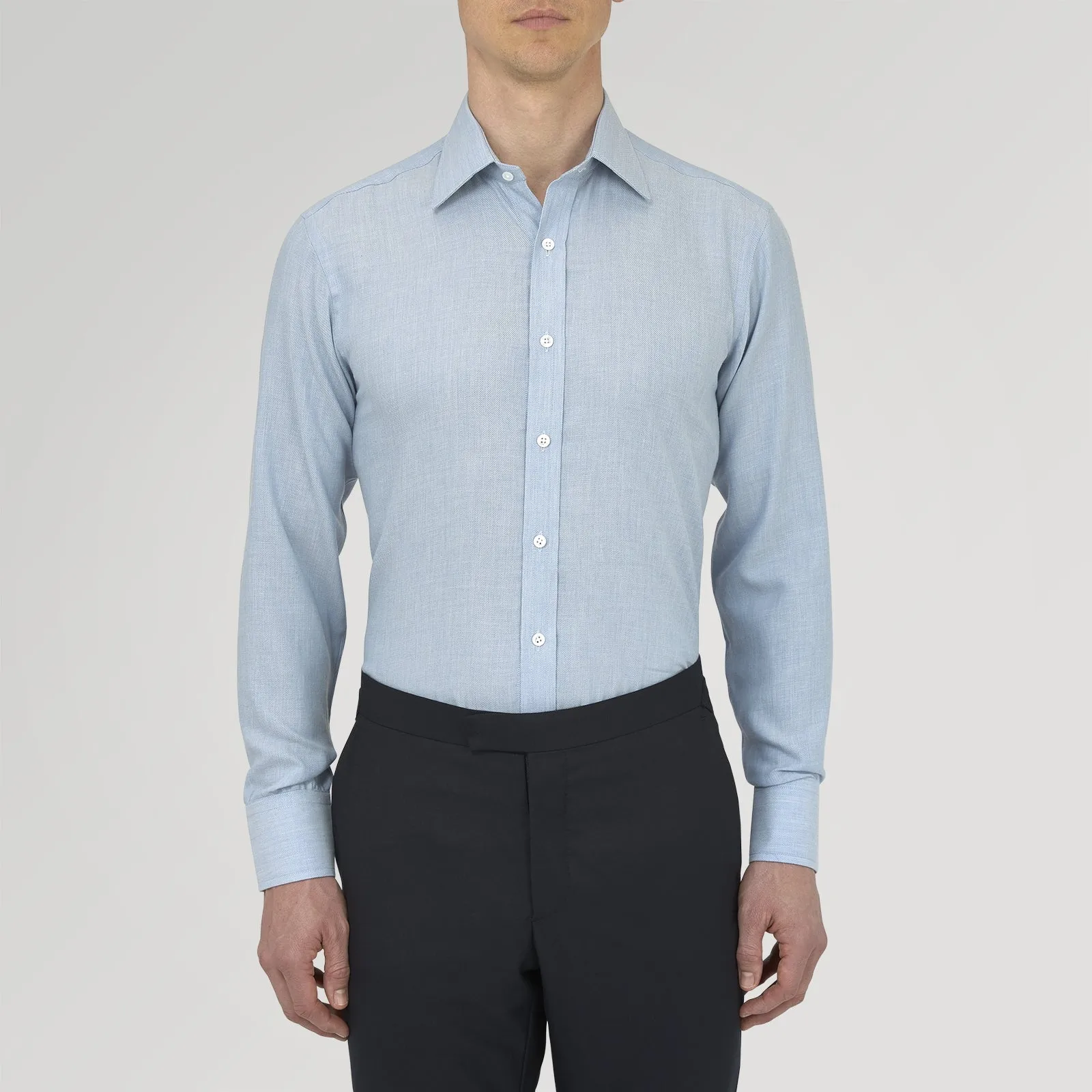 Blue Cashmere Blend Shirt with T&A Collar and 3-Button Cuffs