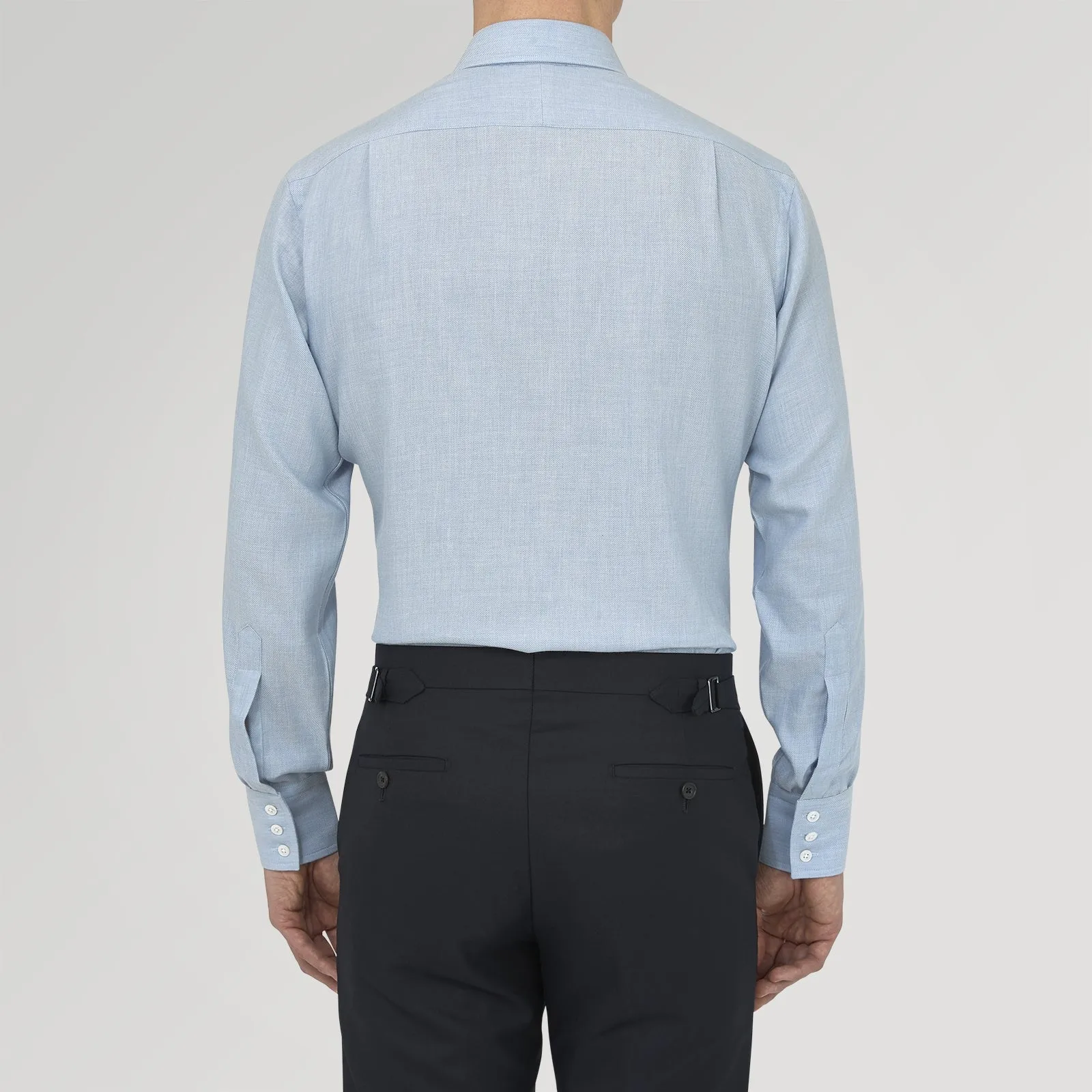 Blue Cashmere Blend Shirt with T&A Collar and 3-Button Cuffs