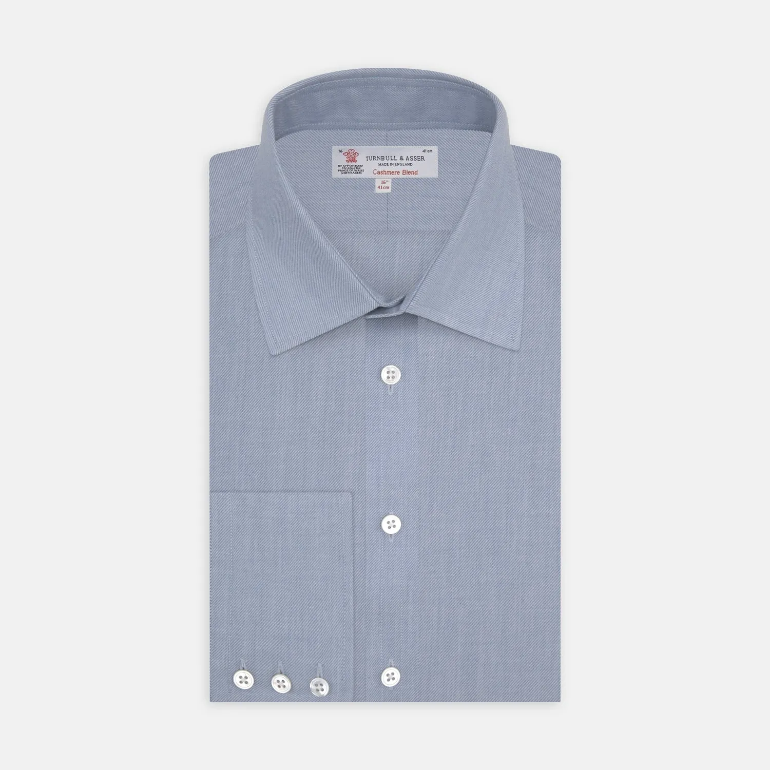 Blue Cashmere Blend Shirt with T&A Collar and 3-Button Cuffs