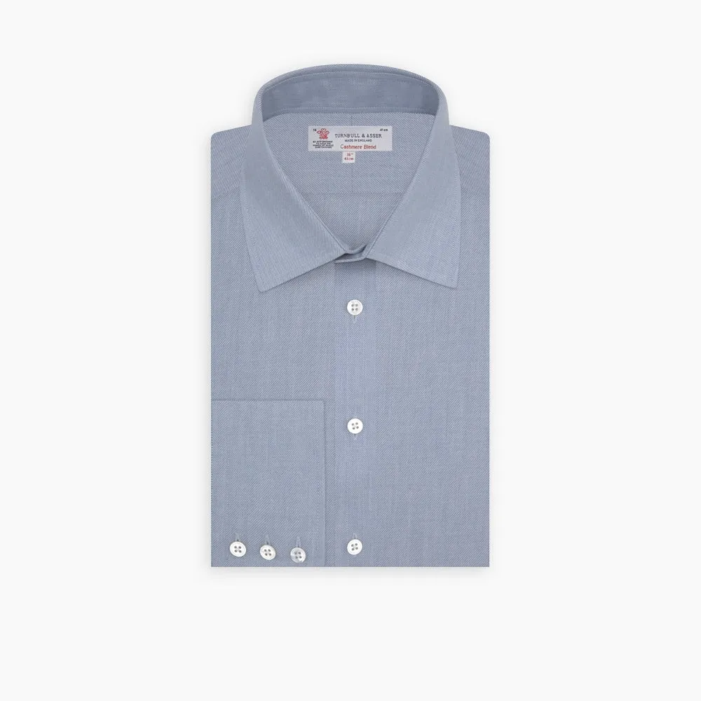 Blue Cashmere Blend Shirt with T&A Collar and 3-Button Cuffs