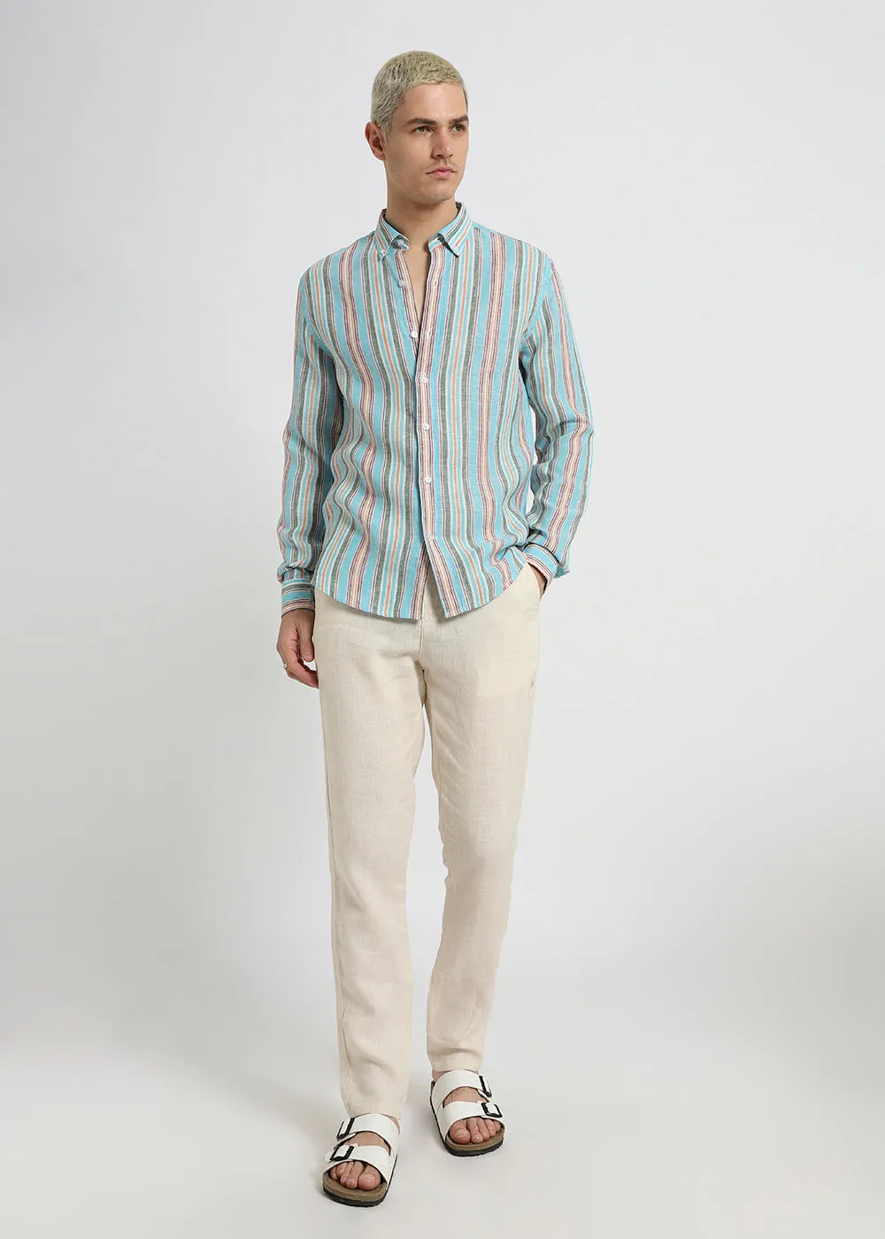 Blue Stripe Pure Irish Linen Shirt