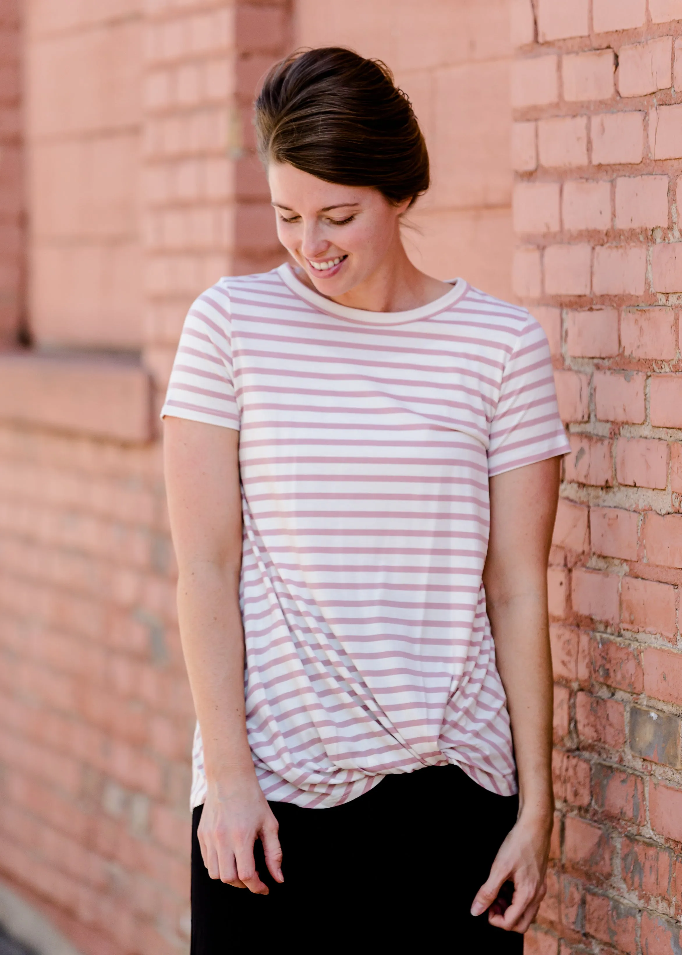 Blush Front Striped Knot Tee - FINAL SALE