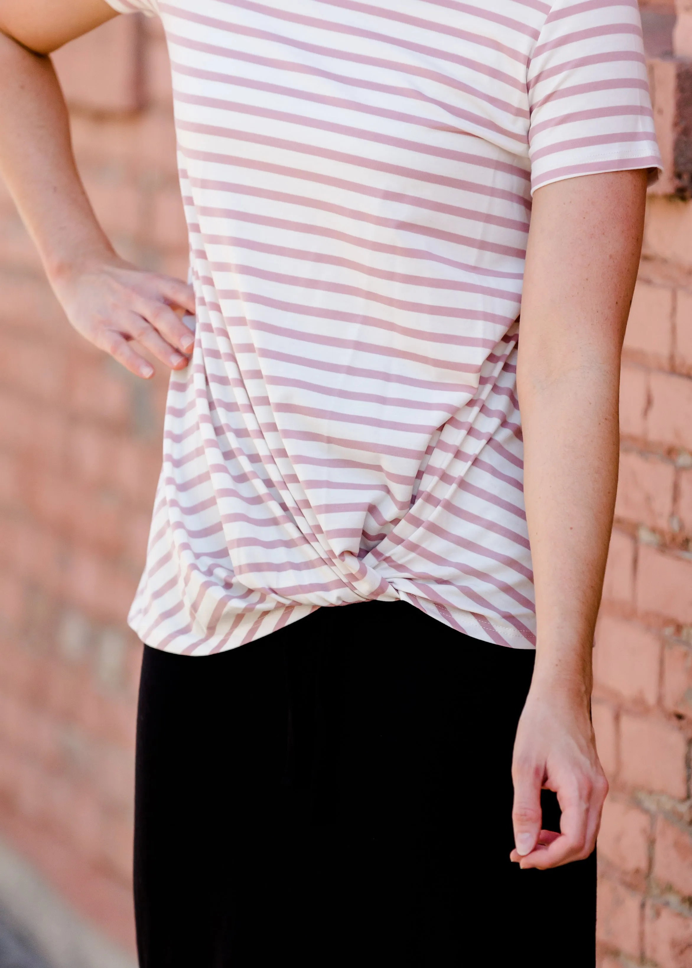 Blush Front Striped Knot Tee - FINAL SALE