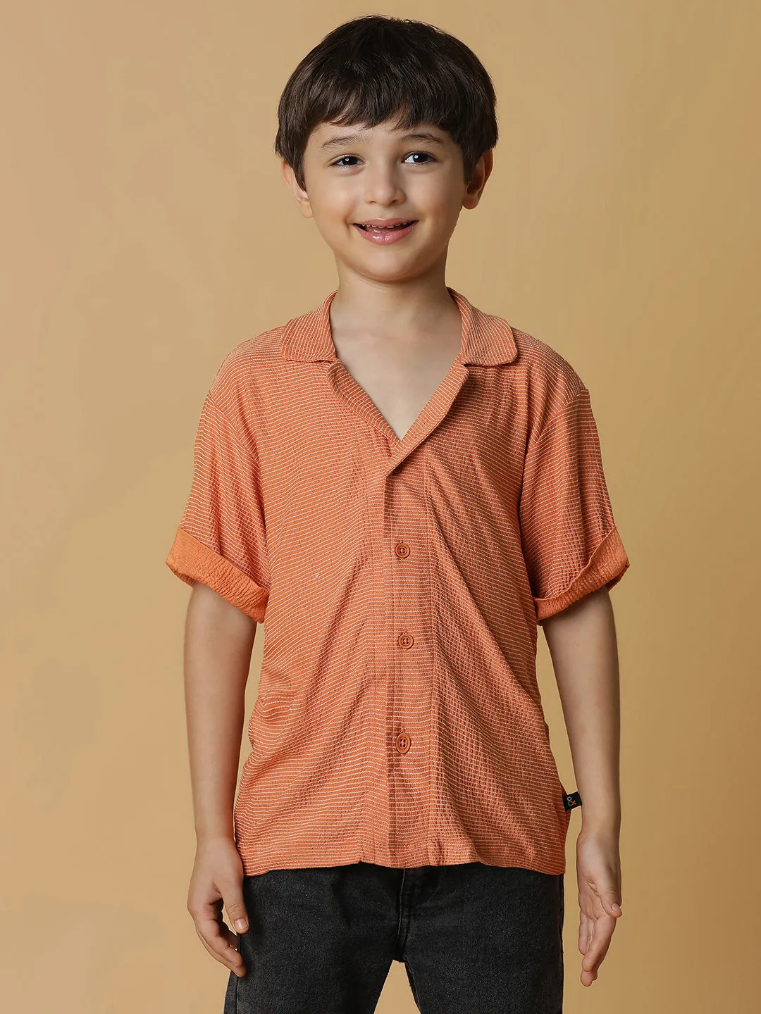 Boys Rust Striped Shirt