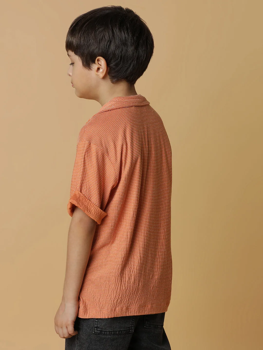 Boys Rust Striped Shirt