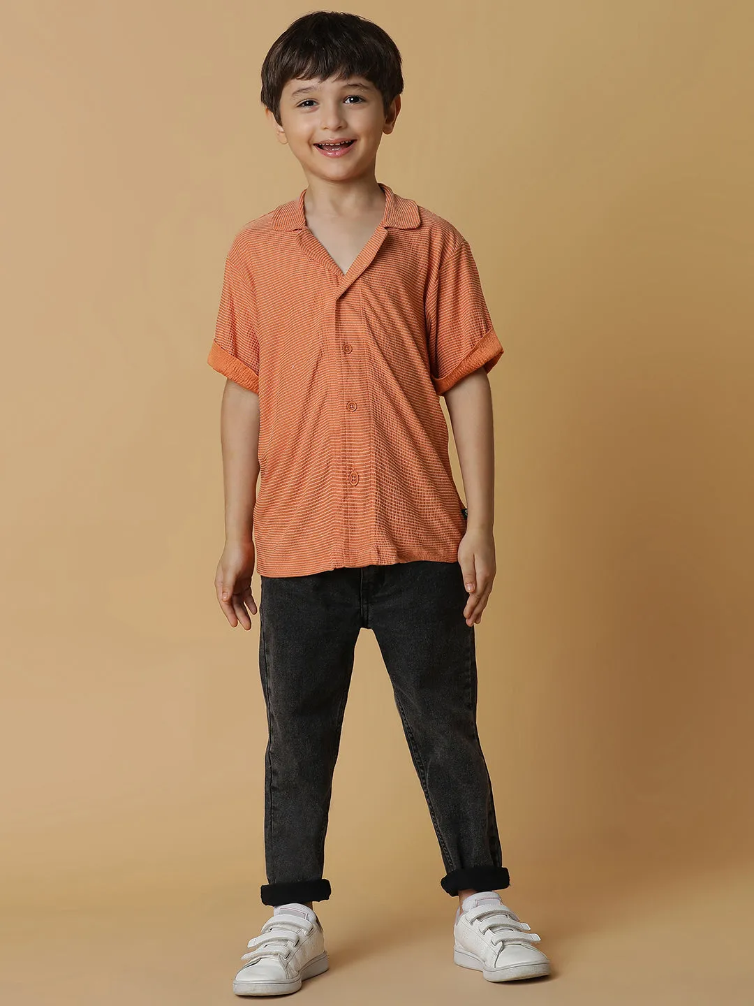 Boys Rust Striped Shirt