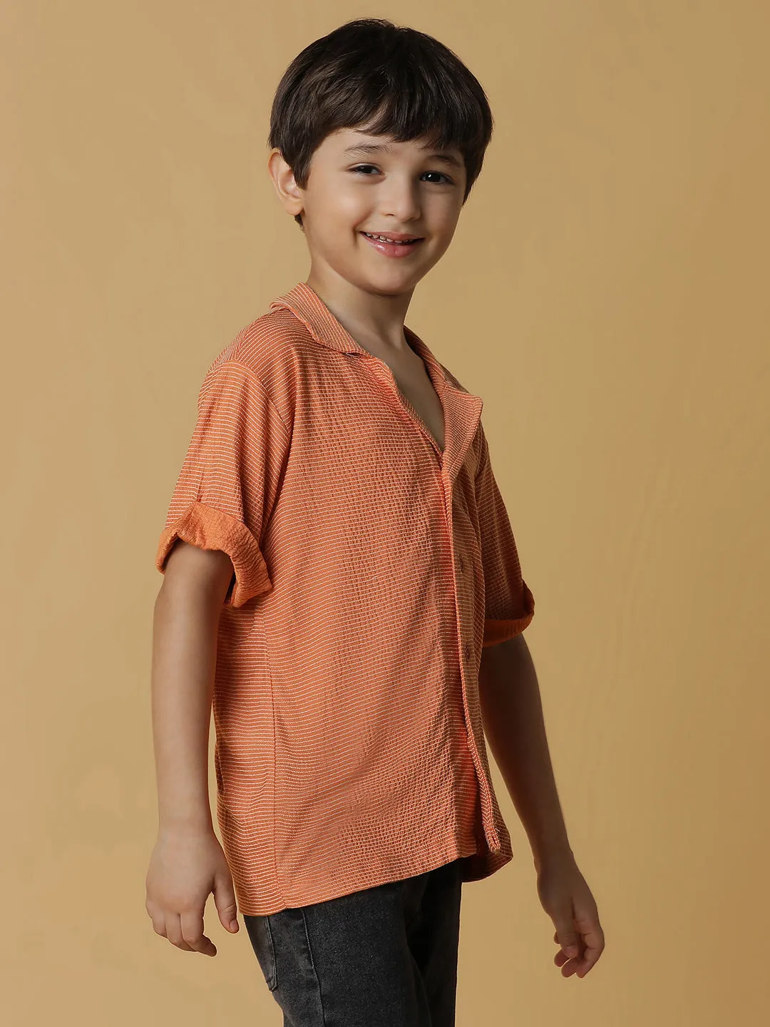 Boys Rust Striped Shirt