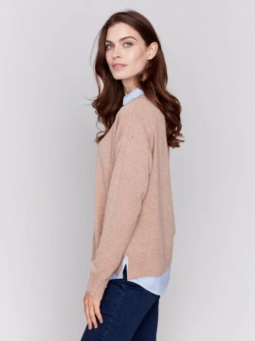 CARAMEL FOOLER SWEATER WITH ROUND SHIRT COLLAR