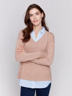 CARAMEL FOOLER SWEATER WITH ROUND SHIRT COLLAR