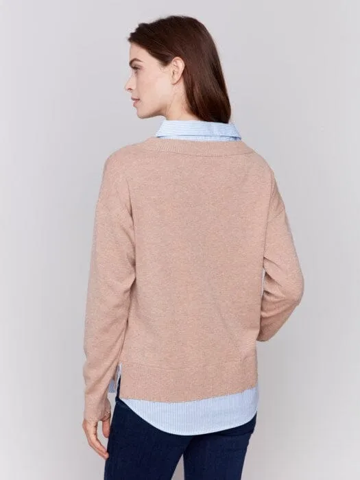 CARAMEL FOOLER SWEATER WITH ROUND SHIRT COLLAR