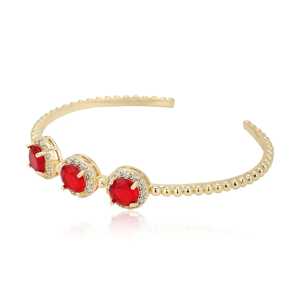 Carlton London Premium Jwlry-Gold & Red Toned Cz Studded Gold-Plated Cuff Link Braclet Fjb4179