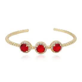 Carlton London Premium Jwlry-Gold & Red Toned Cz Studded Gold-Plated Cuff Link Braclet Fjb4179