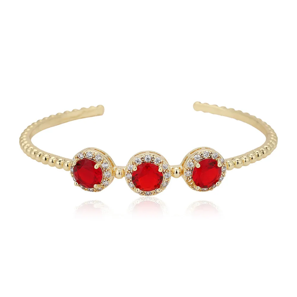 Carlton London Premium Jwlry-Gold & Red Toned Cz Studded Gold-Plated Cuff Link Braclet Fjb4179