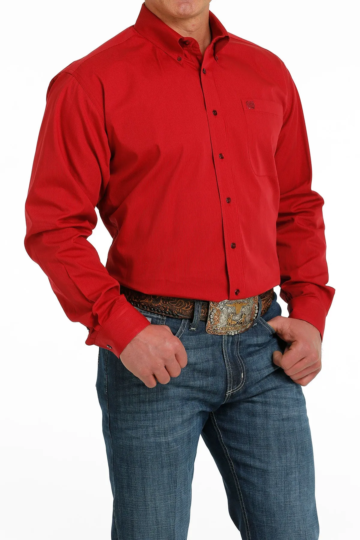 Cinch® Men's Solid Red Pinstripe Long Sleeve Button Front Western Shirt