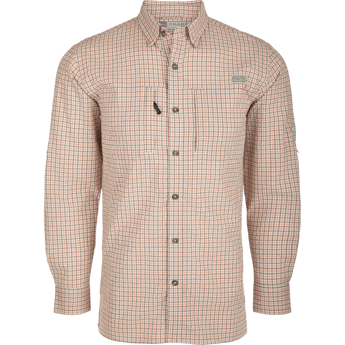 Classic Seersucker Grid Check Button-Down Long Sleeve Shirt