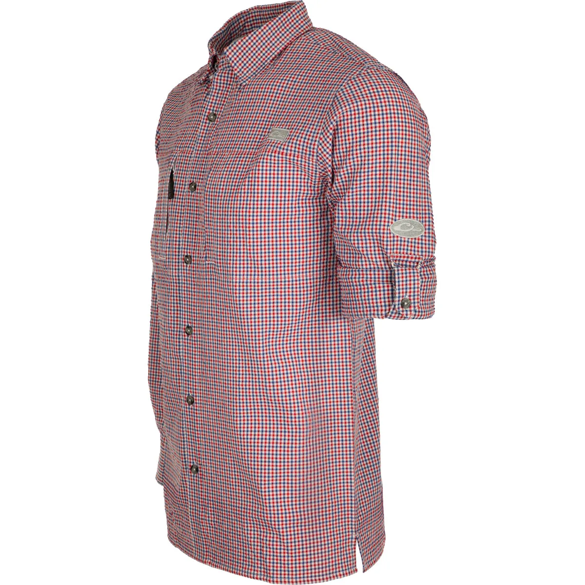 Classic Seersucker Grid Check Button-Down Long Sleeve Shirt