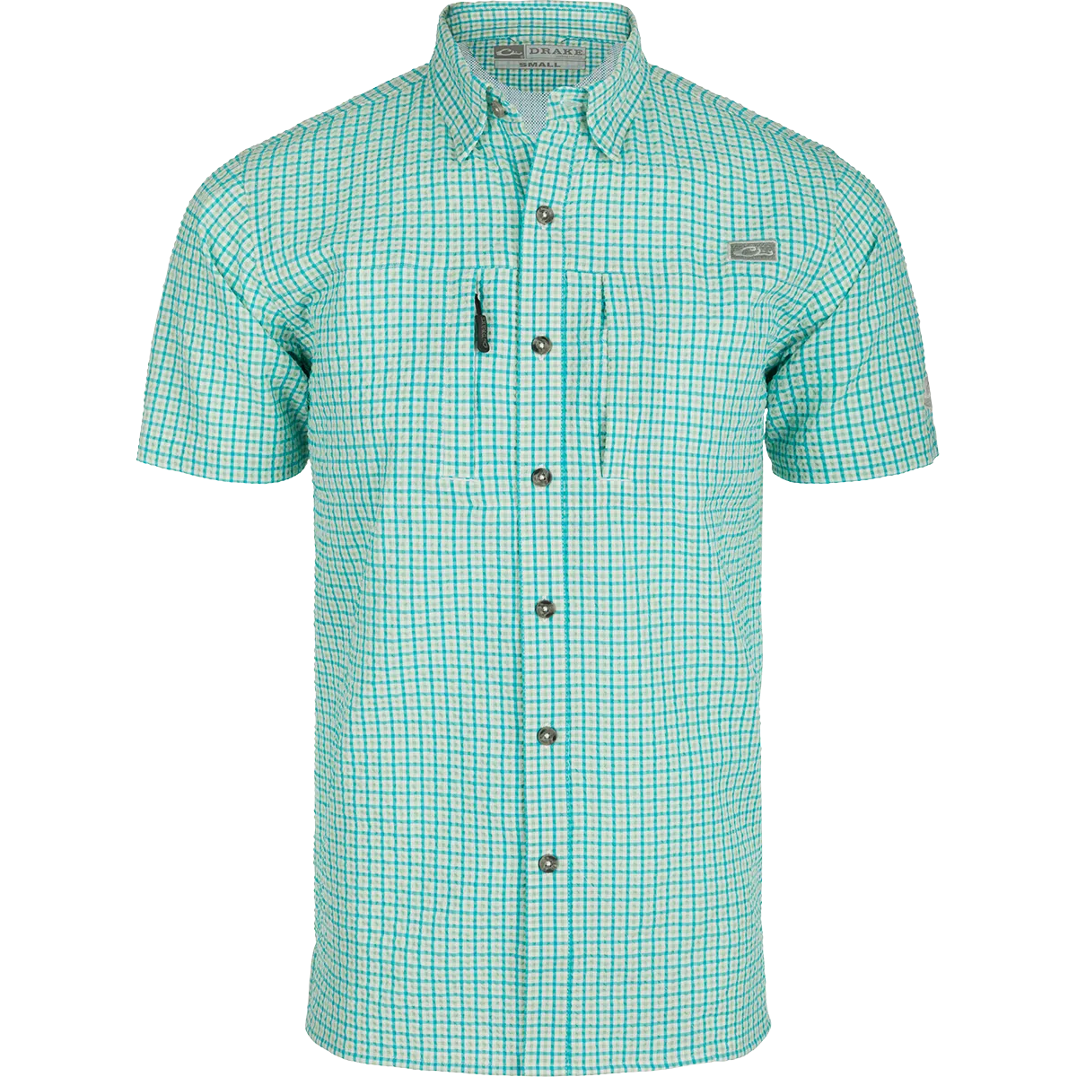 Classic Seersucker Grid Check Button-Down Short Sleeve Shirt