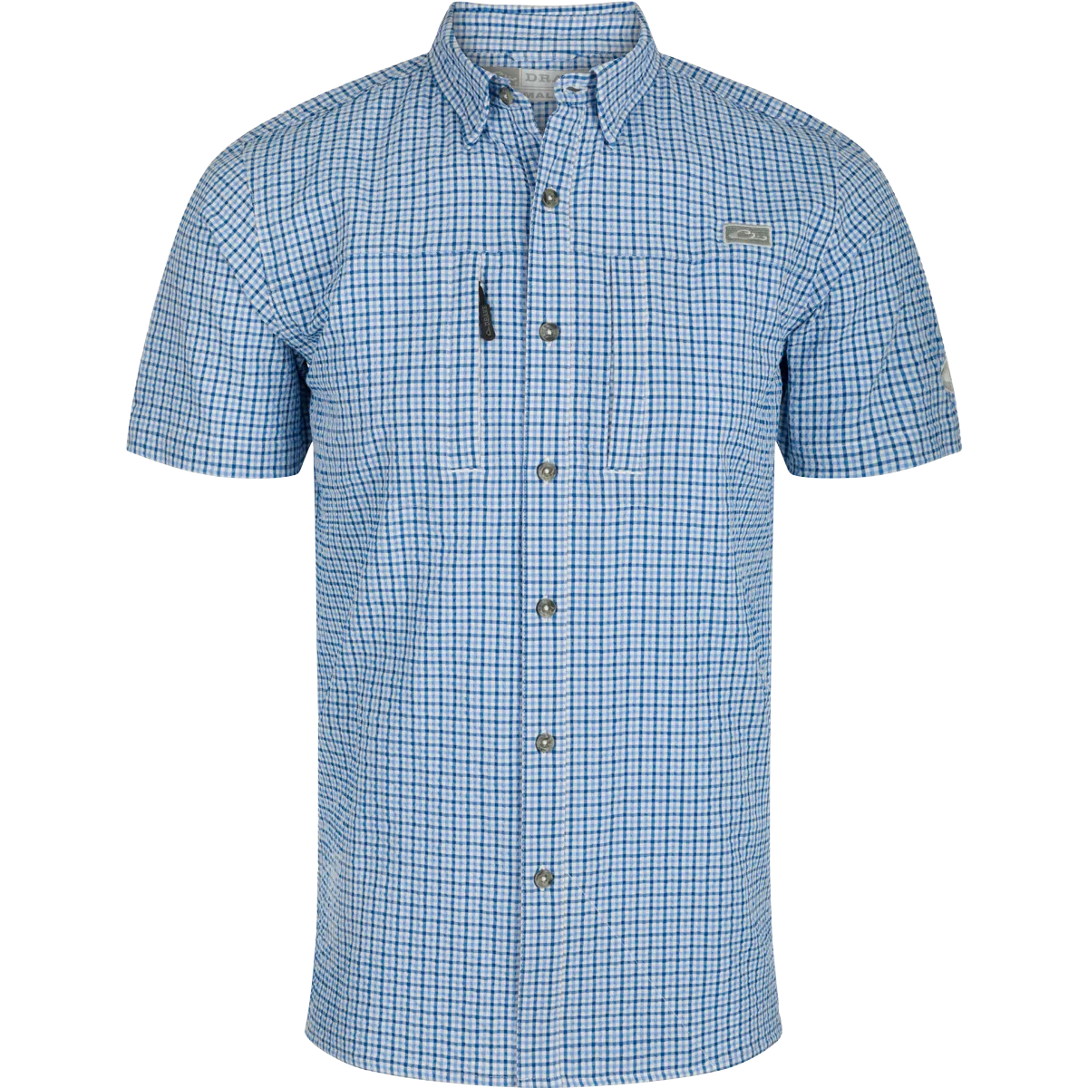 Classic Seersucker Grid Check Button-Down Short Sleeve Shirt