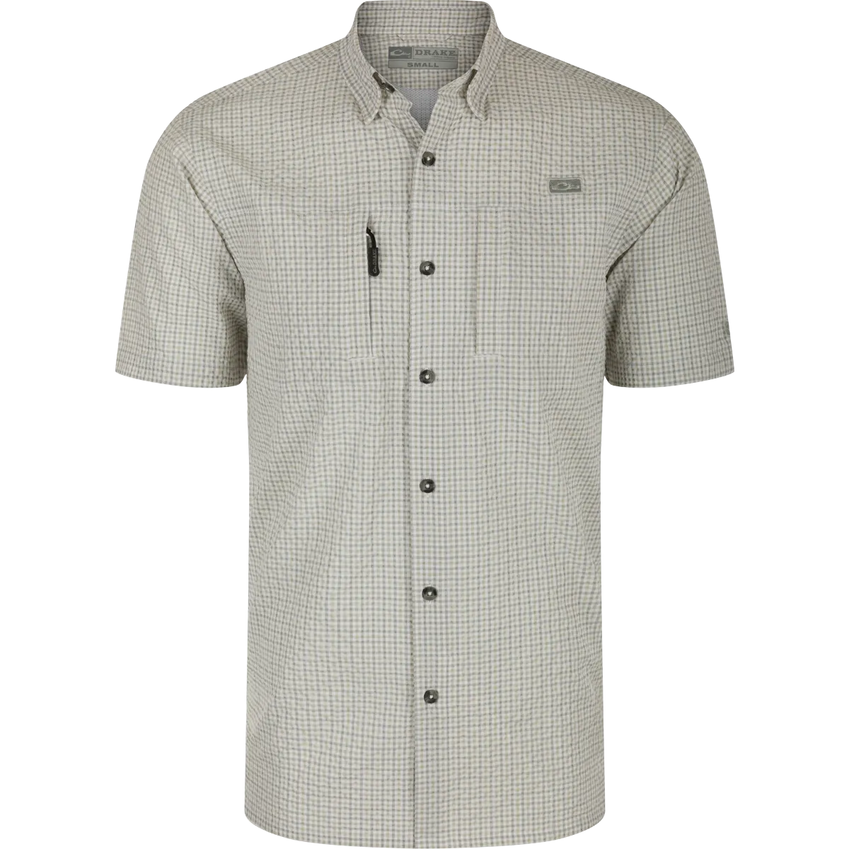 Classic Seersucker Grid Check Button-Down Short Sleeve Shirt